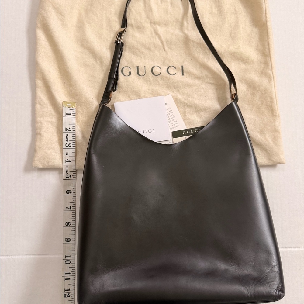 Vintage Gucci Black Leather G logo Buckle Hobo Bag with Attached Mini Bag - Picture 14 of 16